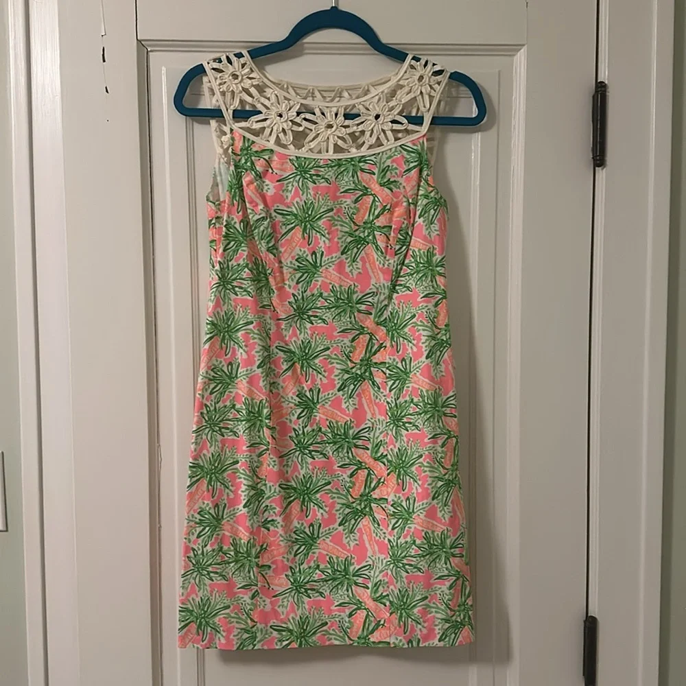 Lilly Pulitzer Lacina Dress Nibbles Carrot Print Lattice Neckline - Picture 8 of 13